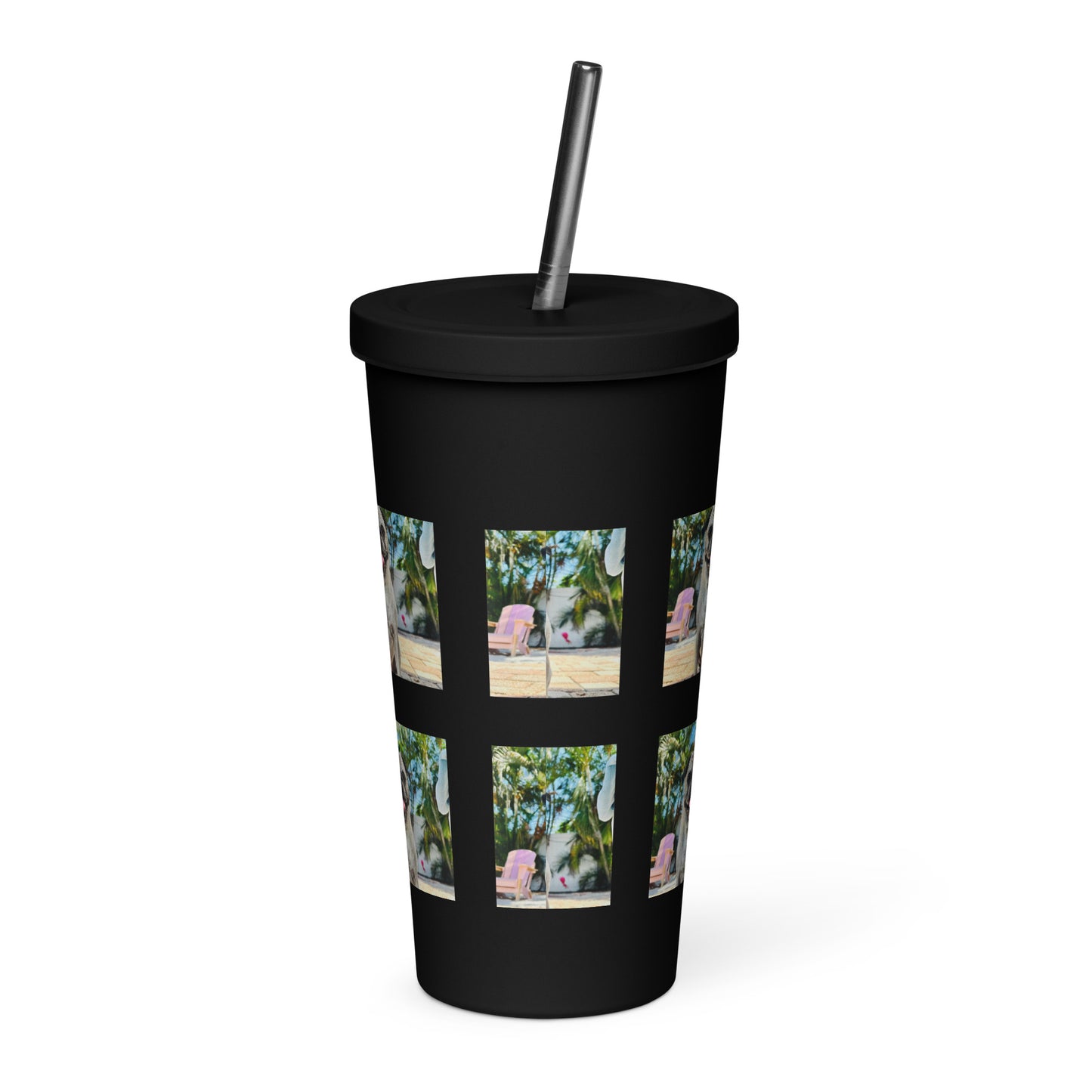 Tudi the Adventure Pug Insulated tumbler with a straw