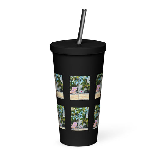 Tudi the Adventure Pug Insulated tumbler with a straw