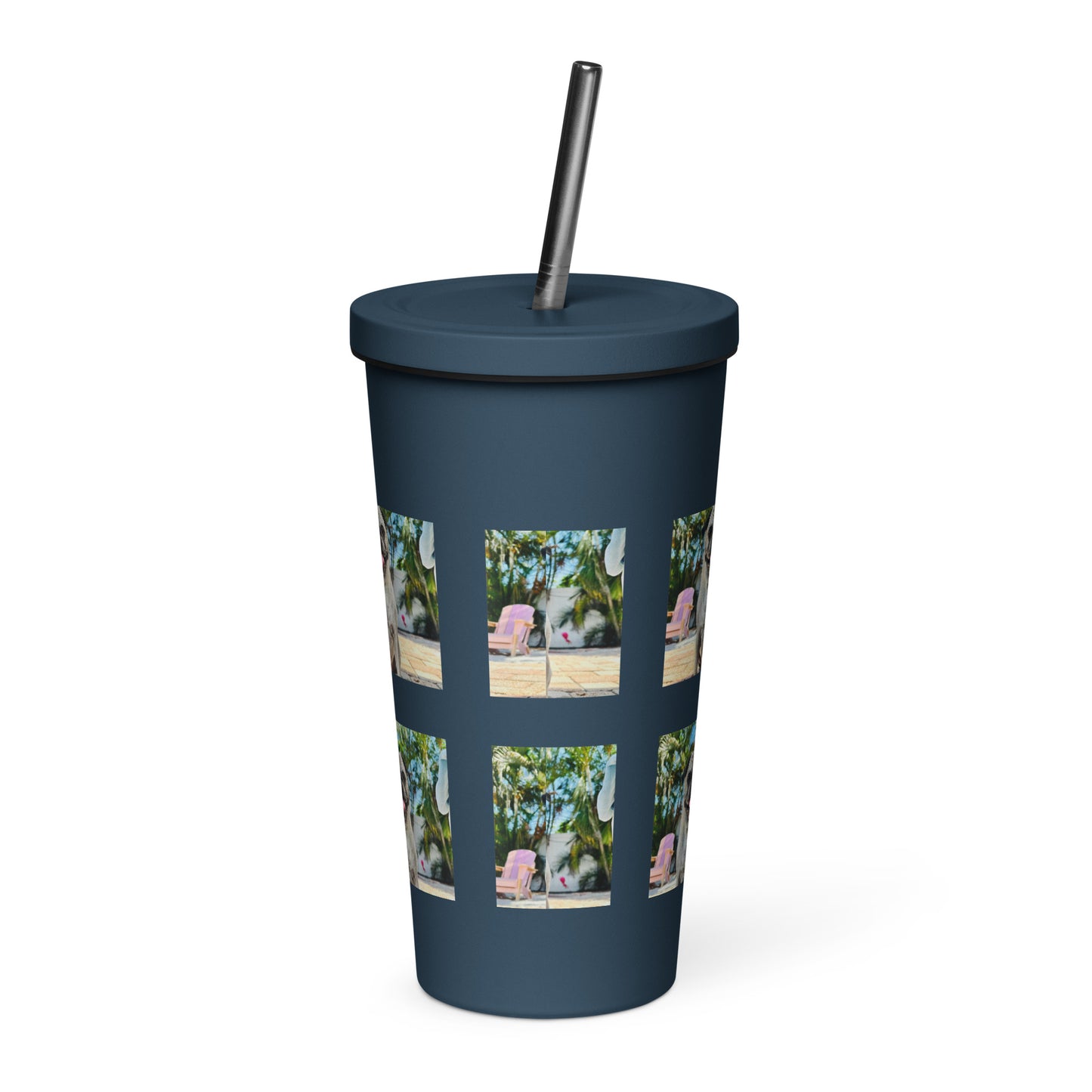 Tudi the Adventure Pug Insulated tumbler with a straw