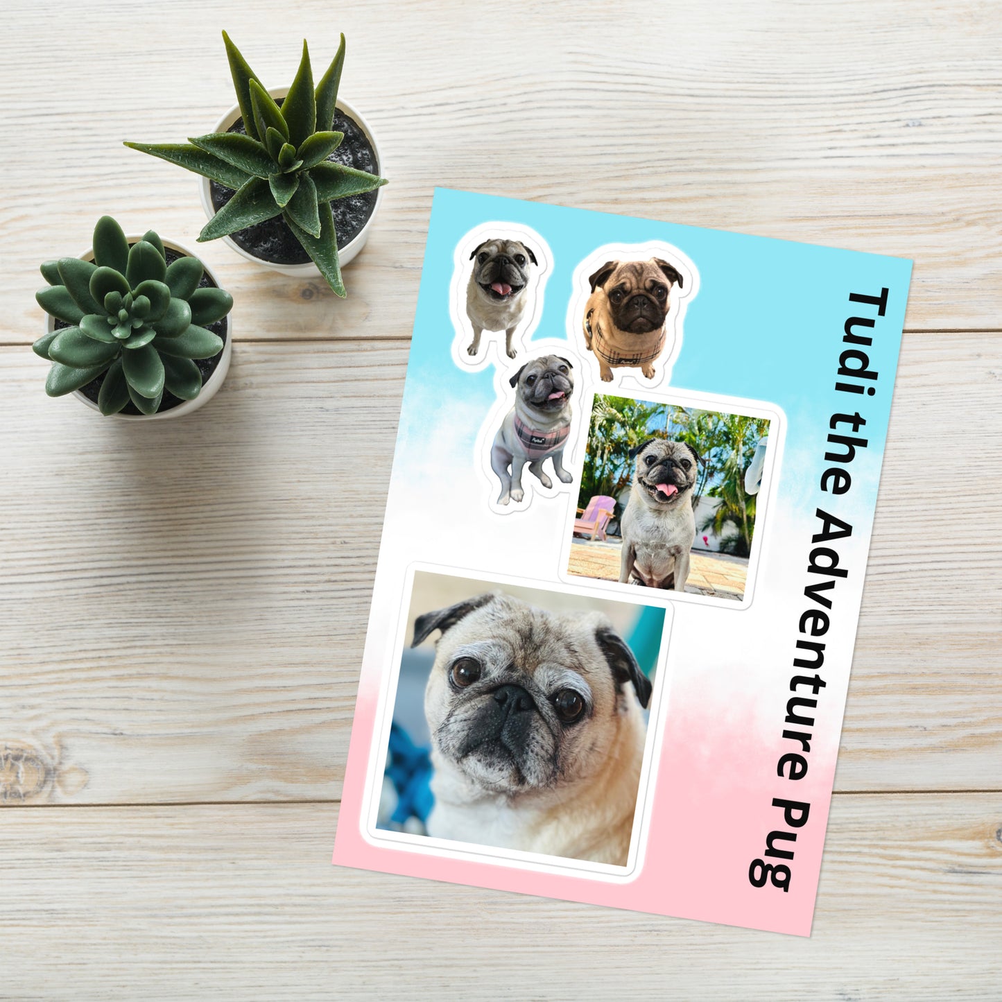 Tudi the Adventure Pug Sticker sheet