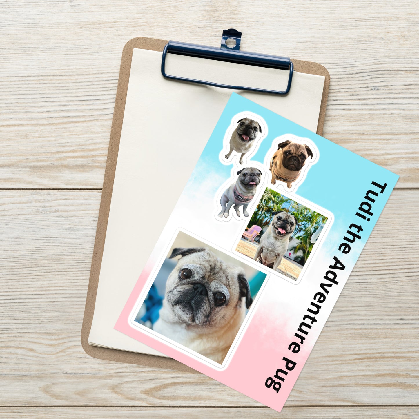 Tudi the Adventure Pug Sticker sheet