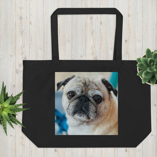 Tudi the Adventure Pug Large organic tote bag