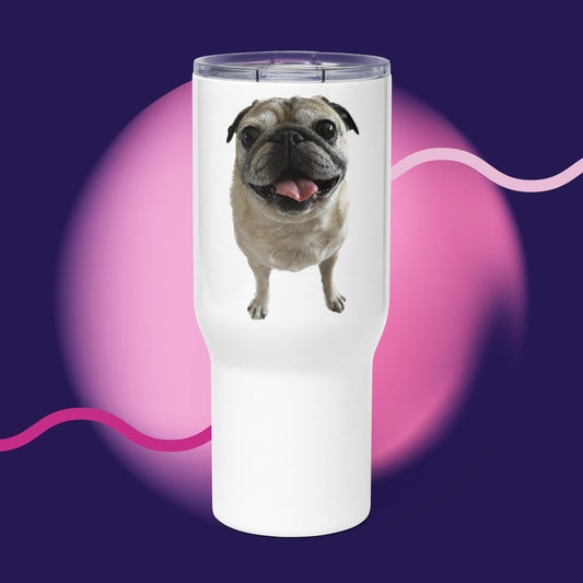 Tudi the Adventure Pug Travel mug with a handle