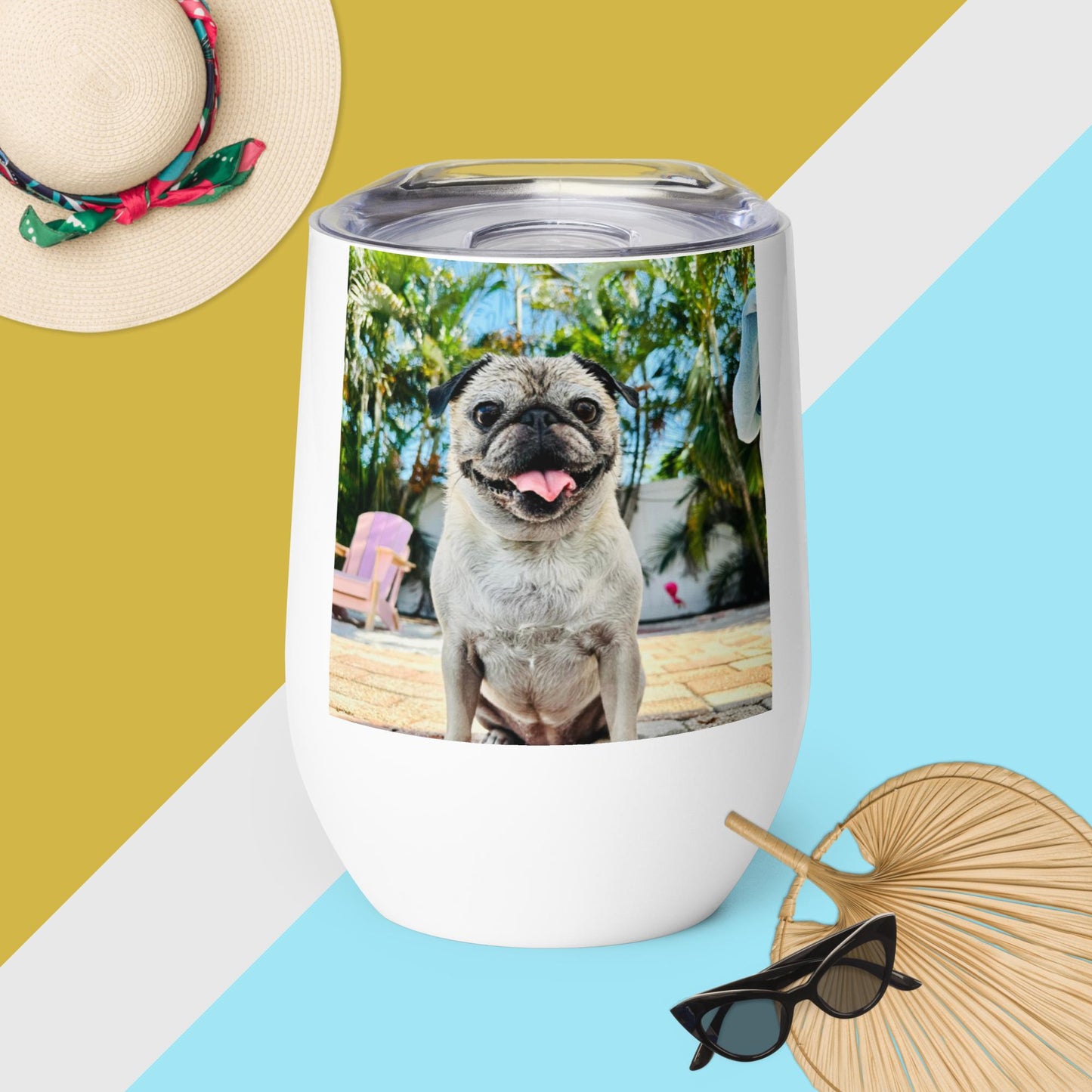 Tudi the Adventure Pug Wine tumbler